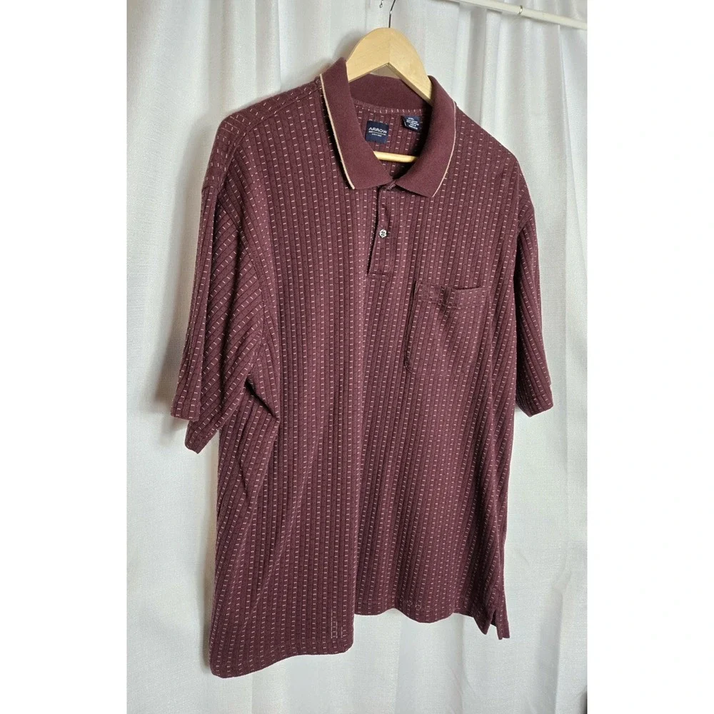 Arrow Burgundy Dashed Pattern Short Sleeve Polo Casual Golf Shirt Mens 2XL - Picture 2 of 5